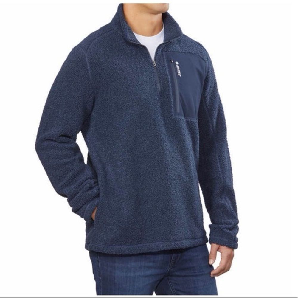Hi-Tec Men's ¼ Quarter Zip Pullover Sweater, Navy Blue size Large Sherpa Fleece